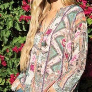 NWT Med JOHNNY WAS Resort Boxy Button Down Blouse Spring Summer Colors $220. Be